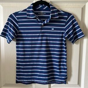 Southern Tide Youth Kids Boys Navy Blue Striped Short Sleeve Polo Sz Small (6-7)